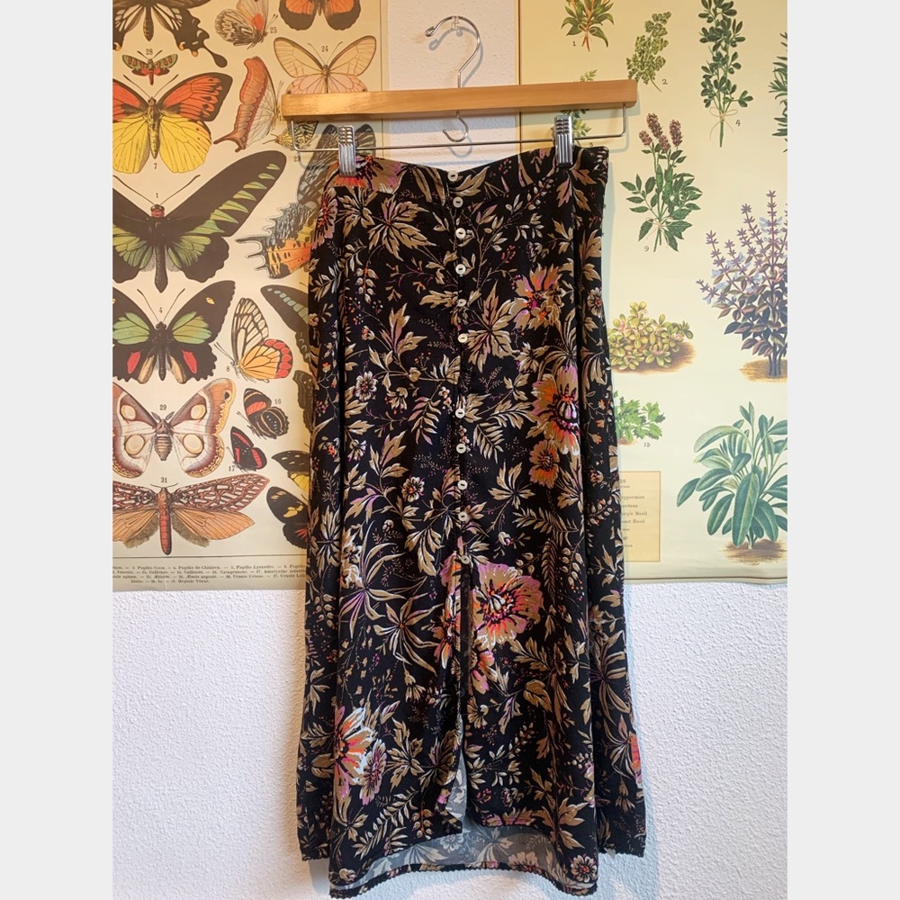 Free People Floral Button Down Midi Skirt